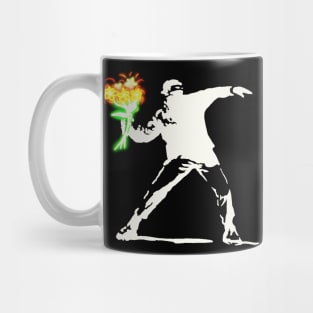 Bansky man throwing neon flowers Mug